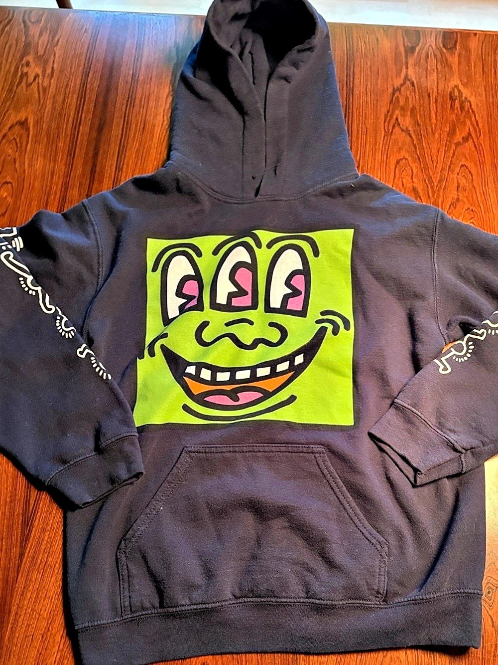 Keith Haring Three-Eyed Face Graphic Hoodie Size small